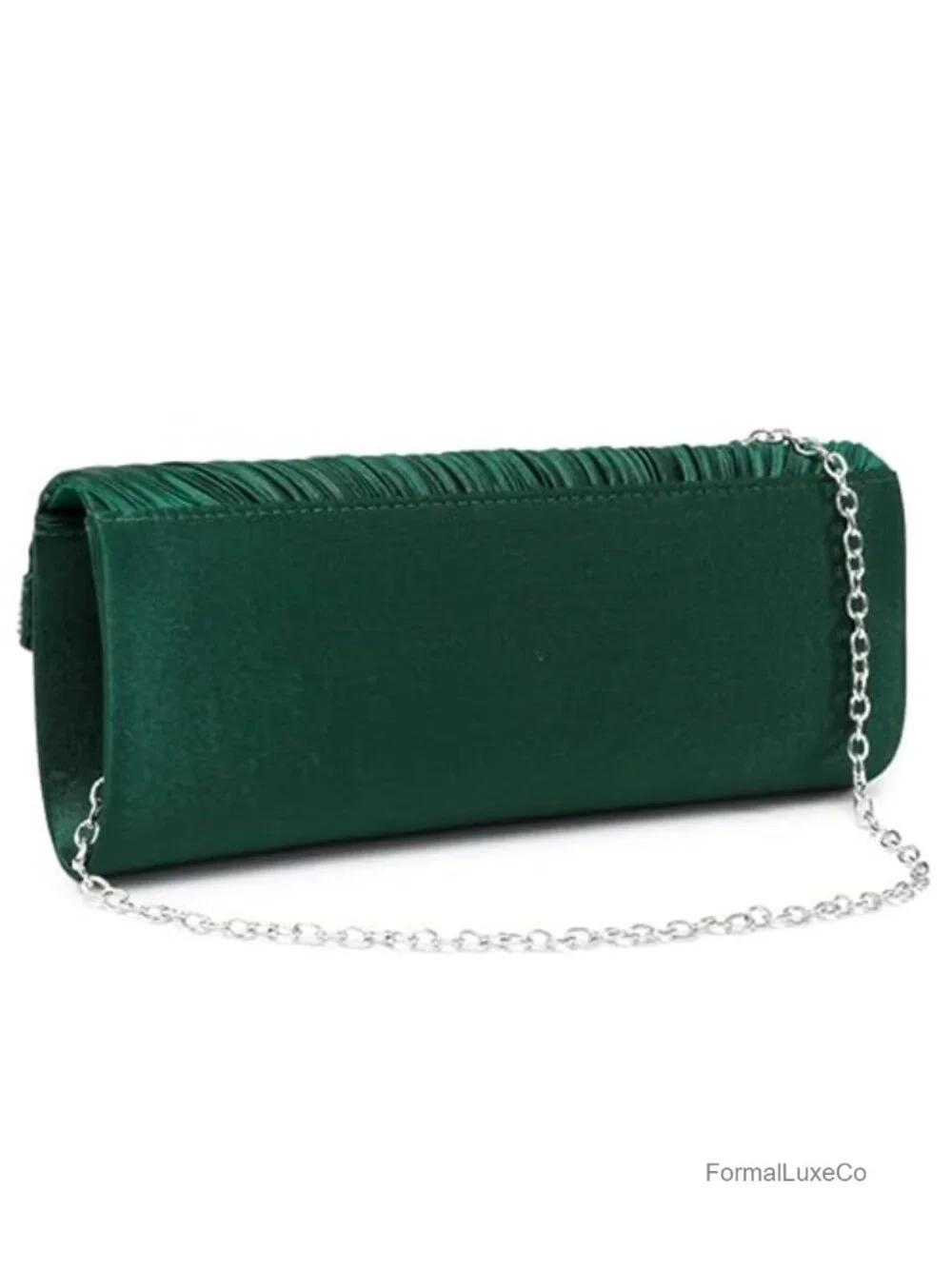 Satin Evening Clutch with Rhinestone Trim Detachable Chain Strap